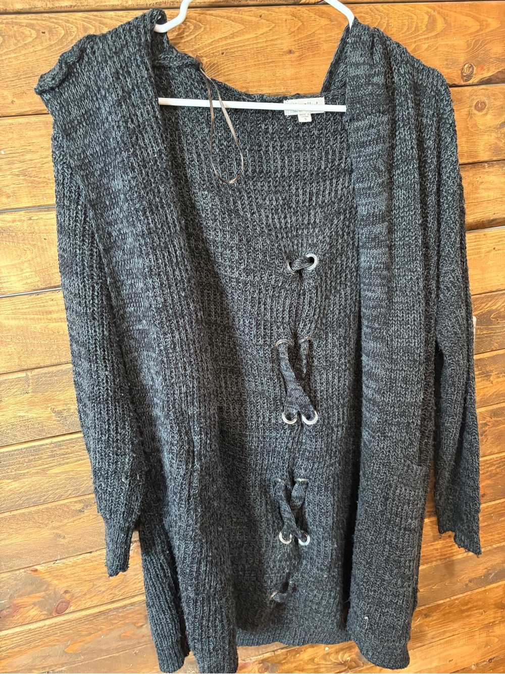 Ultra flirt gray cardigan grommet lace up back whimsigoth size small